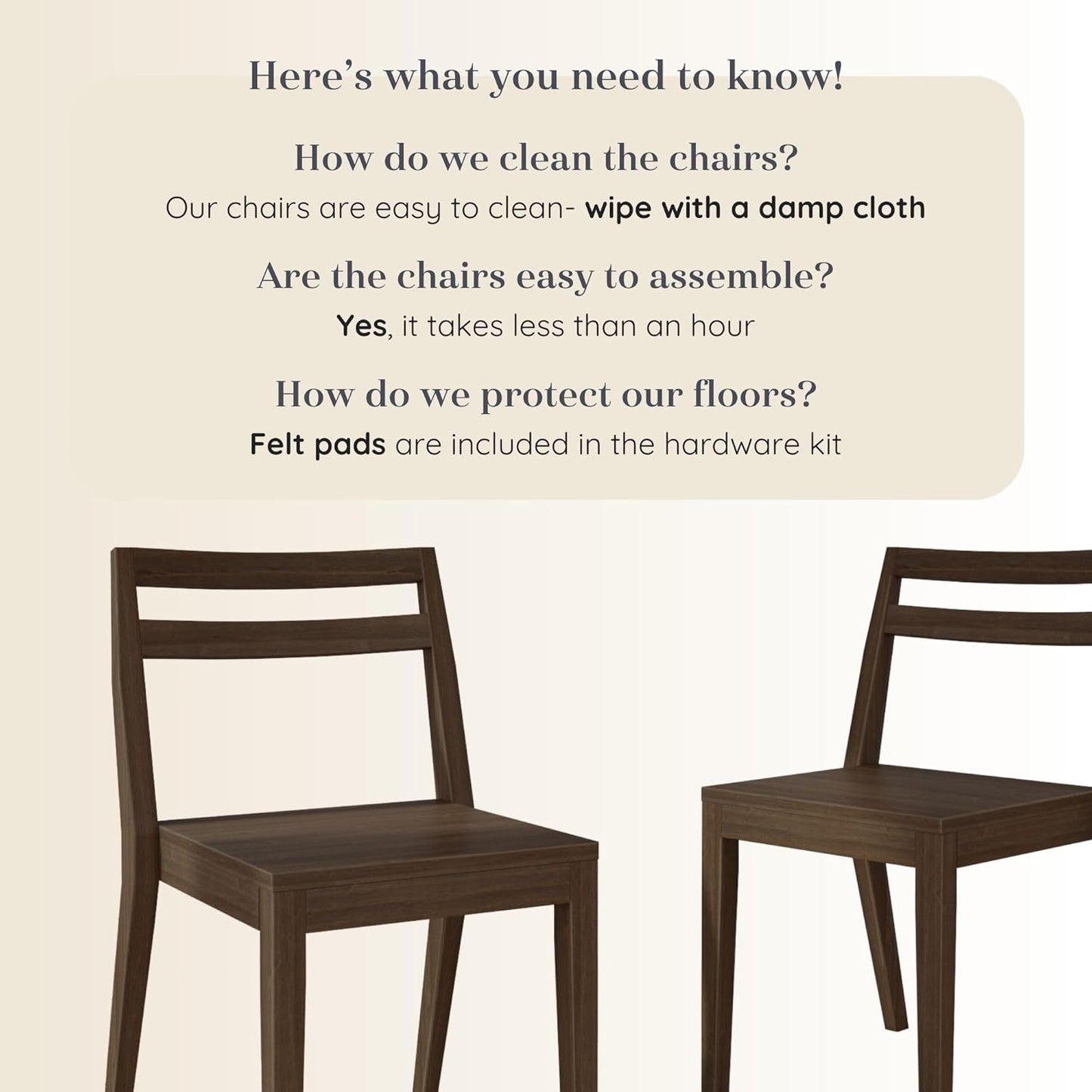 Grain & Grove Davie Dining Room Chairs Set of 2, Solid Wood Modern Kitchen Chair for Living Room, Kitchen, Walnut