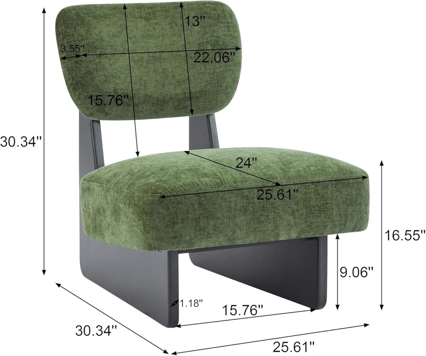 Christopher Knight Home Mores Low Profile Accent Chair Set of 2, Modern Living Room Armless Lounge Chair, Fabric Comfy Reading Chair for Bedroom, Wooden Frame and Thick Padded Seat, Black+Green