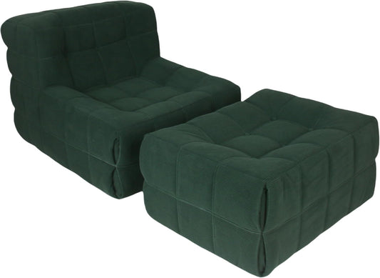 Bean Bag Chair - Memory Foam Bean Bag Chair for Adults, Comfy High-Resilience Single Sofa, Small Space Floor Chair, Chaise Lounge for Living Room, Bedroom (Dark Green, Square+Ottoman)