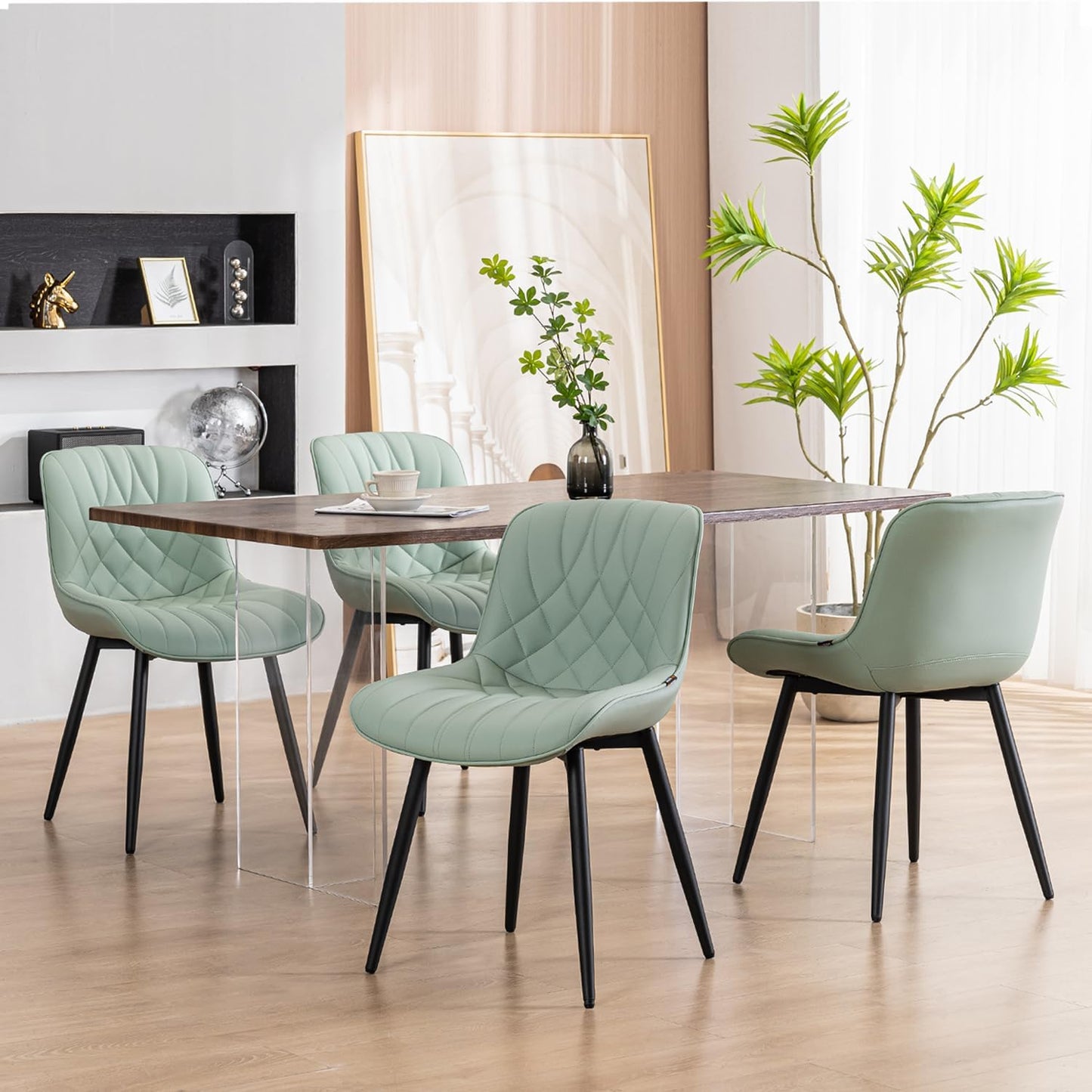 YOUNUOKE Dining Chairs Set of 2 Mid Century Modern Kitchen Chair Comfortable Upholstered Faux Leather Dinner Chairs for Kitchen Dining Room, Mint