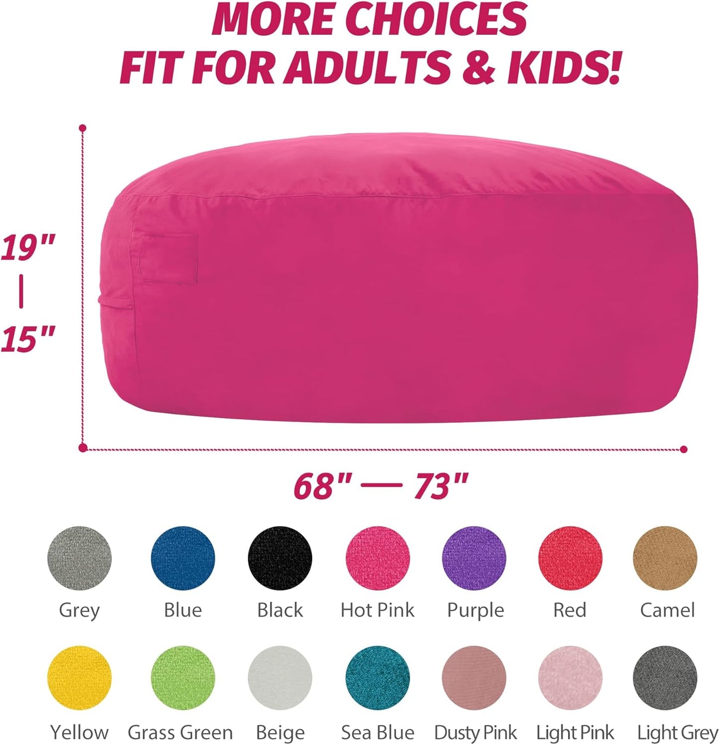 7FT Bean Bag Chair with Ultra Soft Velvet Cover Bean Bag Sofa with Memory Foam Bean Bag Chairs with Large Size Lazy Sofa for Dorm Office Living Room Bedroom Hot Pink 7'