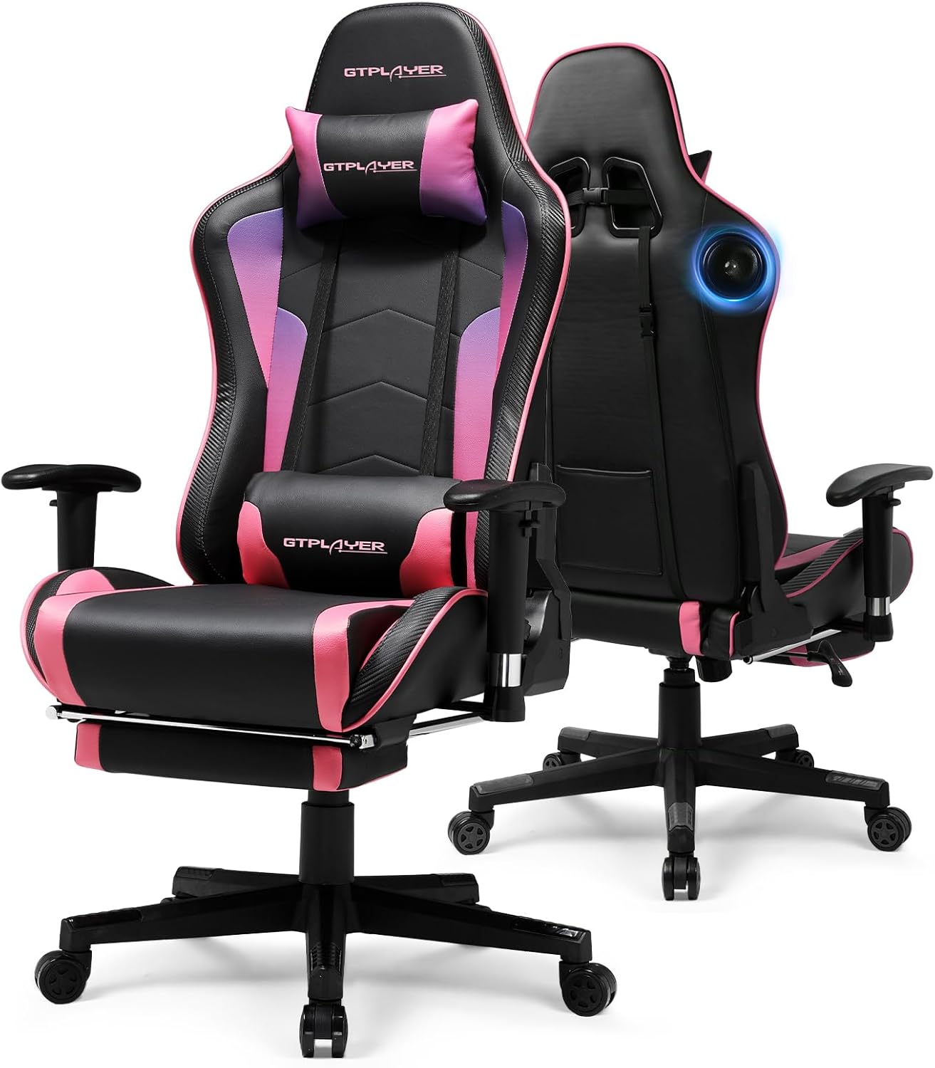 GTPLAYER Gaming Chair with Bluetooth Speakers and Footrest, Ergonomic Gamer Chair with Reclining Backrest, 3D Armrests, Adjustable Seat Height, Computer Desk Chair for Adults (Colourful)