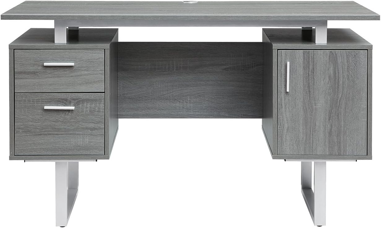 Techni Mobili Modern Office Desk with Storage, Gray