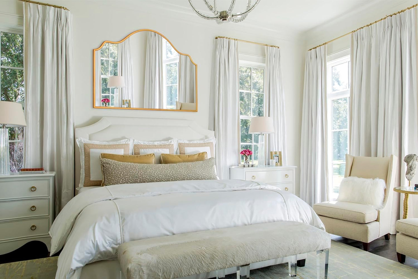 Chende Large Gold Mirror with Arched Top, 47" x 32" Modern Living Mirror for Wall, Modern Decorative Mirror with Wooden Frame for Entryway, Fireplace, Dining Room