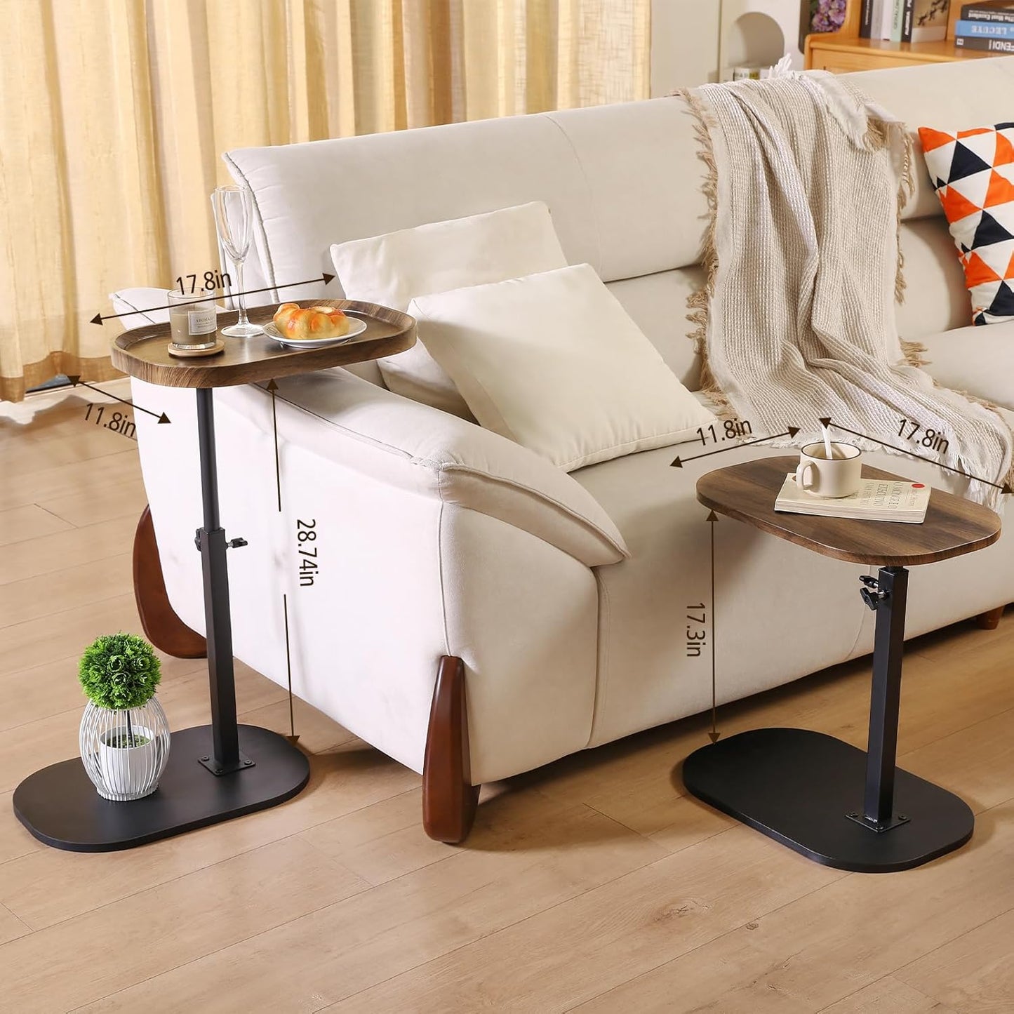 360° Swivel TV Tray Table for Dinner,Adjustable Small Bedside Table with Wheels, C Shaped End Table for Couch, Couch Side Tables That Slide Under Sofa and Bed, Suitable for Coffee,Snack,Drink