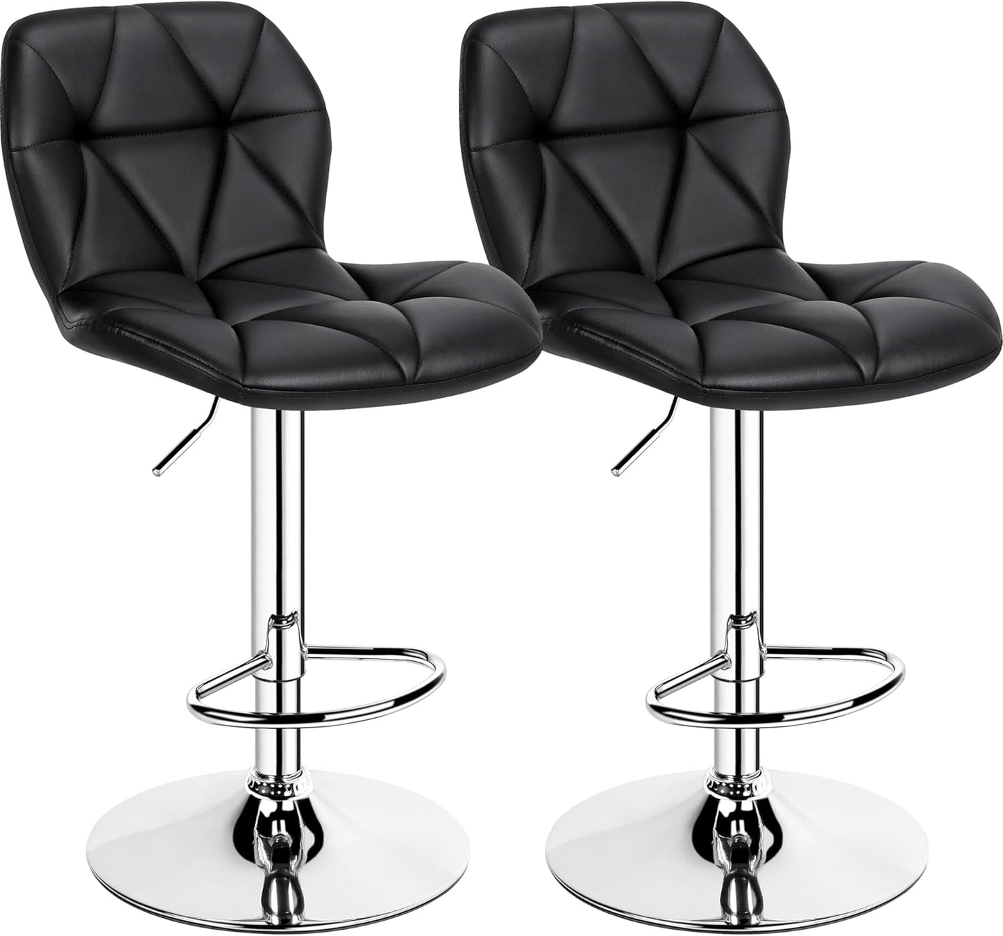 Yaheetech Bar Stools Set of 2, Modern Adjustable Kitchen Island Chairs, Black PU Leather Swivel Counter Stools for Bar, Kitchen Counter, Black