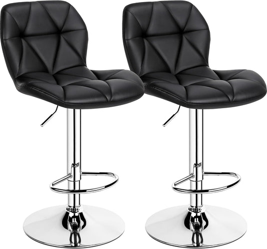 Yaheetech Bar Stools Set of 2, Modern Adjustable Kitchen Island Chairs, Black PU Leather Swivel Counter Stools for Bar, Kitchen Counter, Black