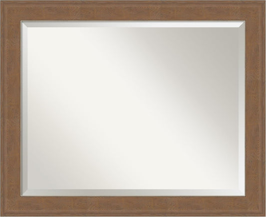 Amanti Art Brown Wall Mirror 27x33 Alta Medium Brown Rectangle Bathroom Mirror for Wall Decor Living Room, Large Rustic Farmhouse Frame, Hangs Horizonally and Vertically, Bathroom Decor, Beveled Edge