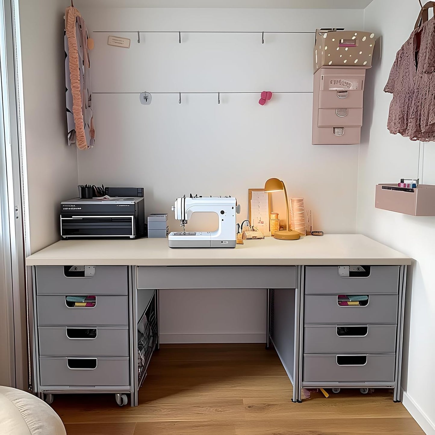 Kaboon Universal Tabletop 59.1"x23.62", Solid One-Piece Melamine Table Top, Double Desk L-Desk DIY, Home and Office Countertop, Leather/Ivory