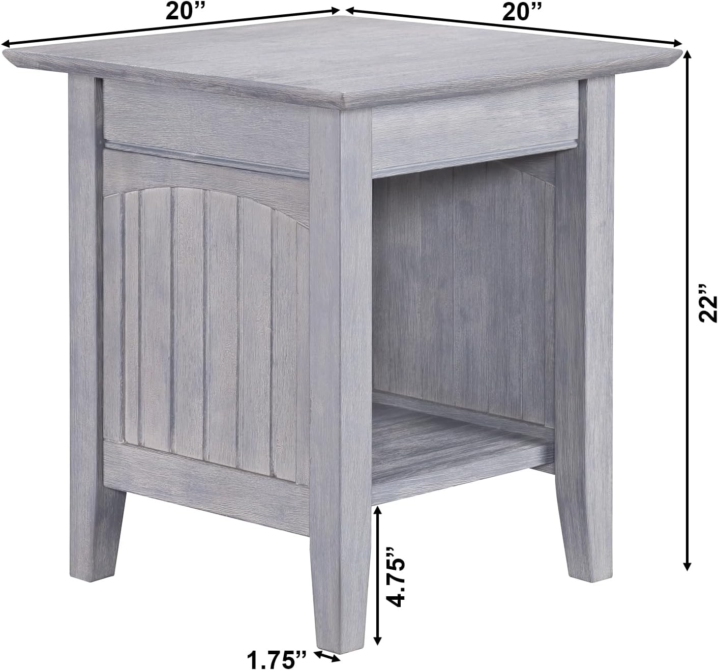 Atlantic Furniture Nantucket End Table, Driftwood, 20" x 20"