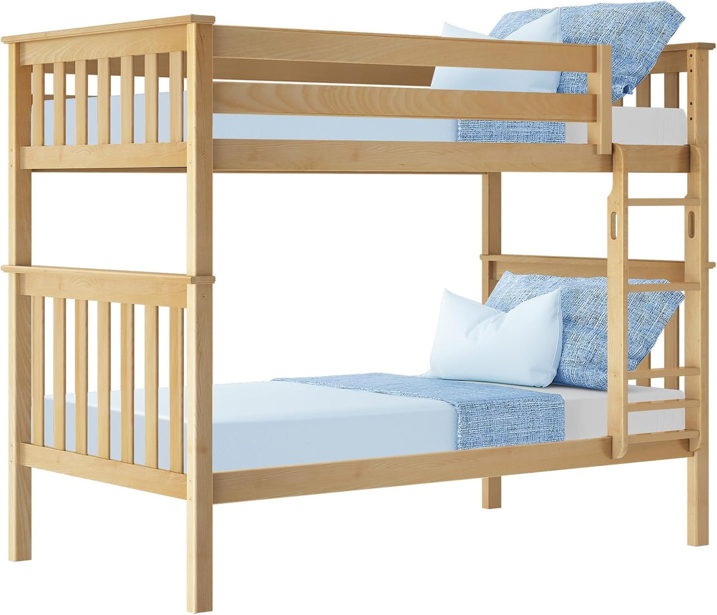 Max & Lily Bunk Bed Twin over Twin, Solid Wood Bunk Bed Frame with Ladder for Kids, 14" Safety Guardrails, Easy Assembly, No Box Spring Needed, Natural