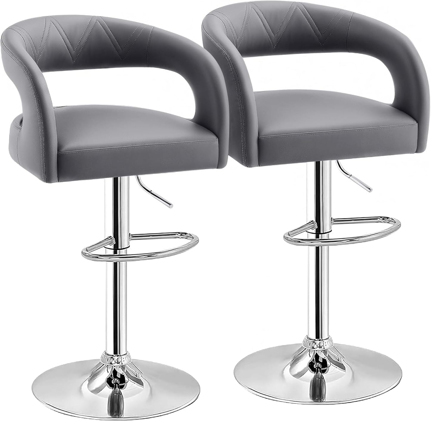 VECELO Bar Stools Set of 2 Adjustable Swivel Modern Pu Leather Barstools, Counter Bar Stools with Back and Arms, for Kitchen, Bar (Light Gry)