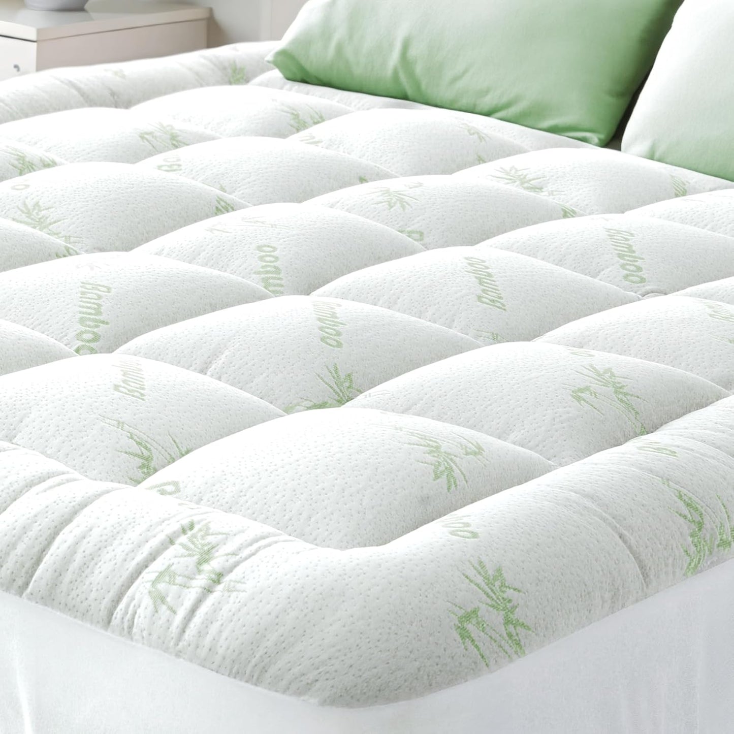 Ultra Soft Full XL Size Mattress Topper - Viscose Made from Bamboo Pillow Top Mattress Pad for Back Pain Relief - Naturally Cooling for Hot Sleepers, Green