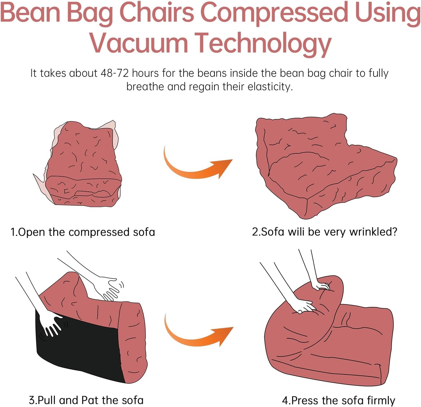 Bean Bag Chair with Ottoman, Comfy Bean Bag Sofa with Memory Foam, Lazy BeanBag Sofa with Footstool, Fireside Bean Bag Couch for Living Room, Bedroom, Apartment