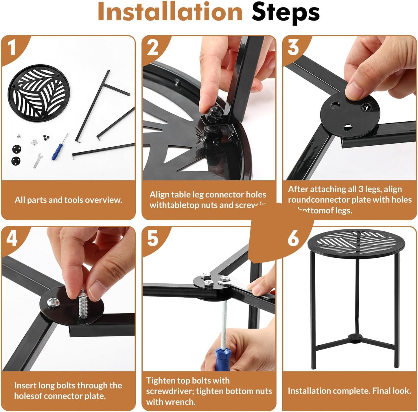 2 Packs 13" Small Metal Side Tables Indoor Black Outside End Table for Outdoor Patio Round Accent Garden Corner Stand for Small Spaces Weather-Resistant Coffee Table for Balcony Porch Plant Stand