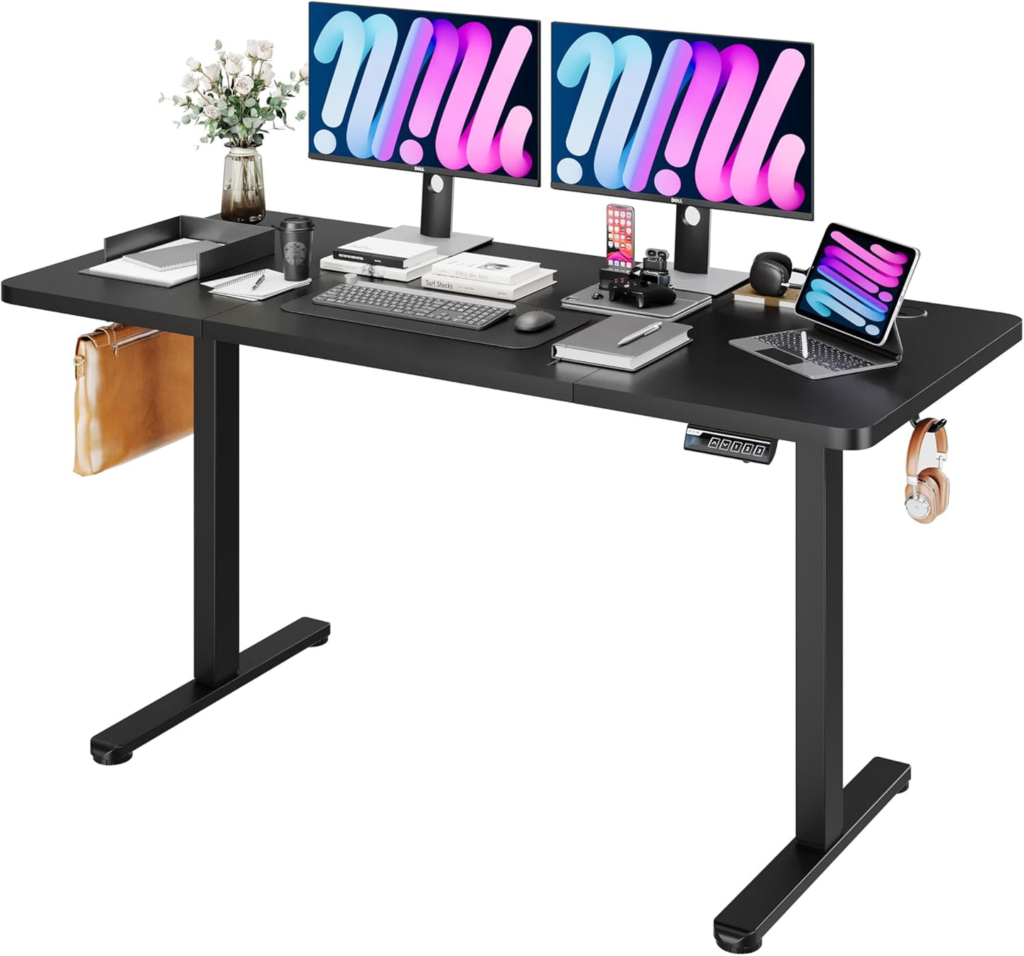 Monomi Electric Standing Desk, 63 x 28 inches Height Adjustable Ergonomic Home Office Sit Stand Up Desk with Memory Preset Controller (Black Top/Black Frame)