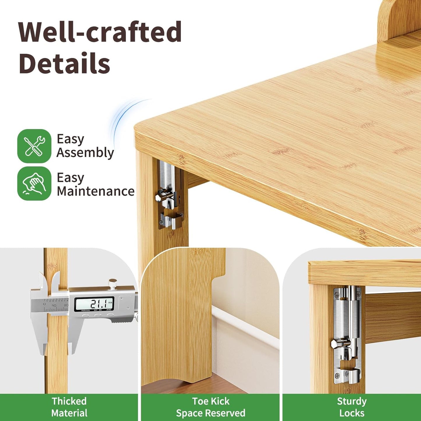 Bamboo Folding Desk with Storage Rack Mid Century Modern Desk for Home Office Bedroom Small Spaces, Natural