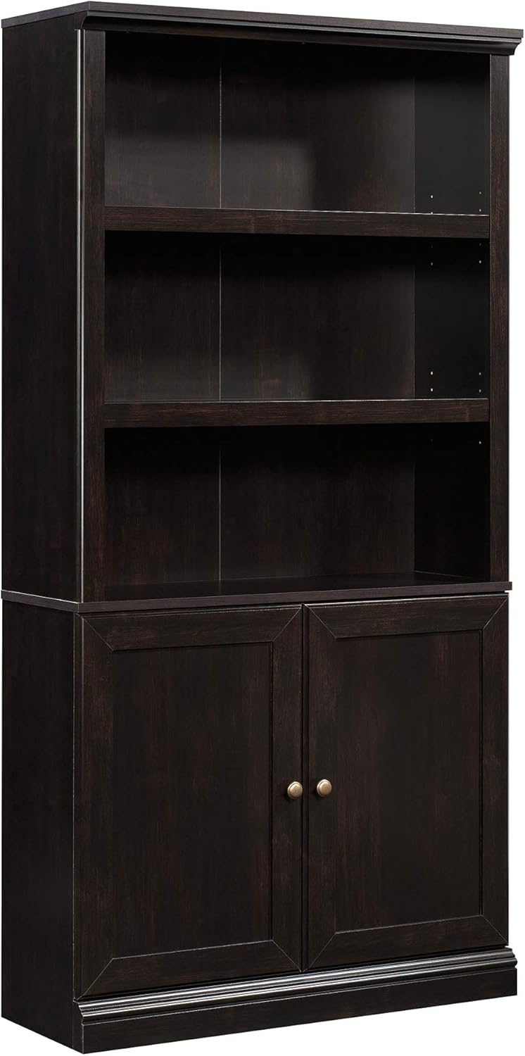 Sauder Select Book Shelf, Bookshelf with Storage, Library Bookcase with Doors and Adjustable Shelves, in Estate Black