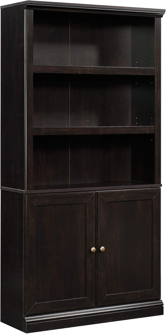 Sauder Select Book Shelf, Bookshelf with Storage, Library Bookcase with Doors and Adjustable Shelves, in Estate Black