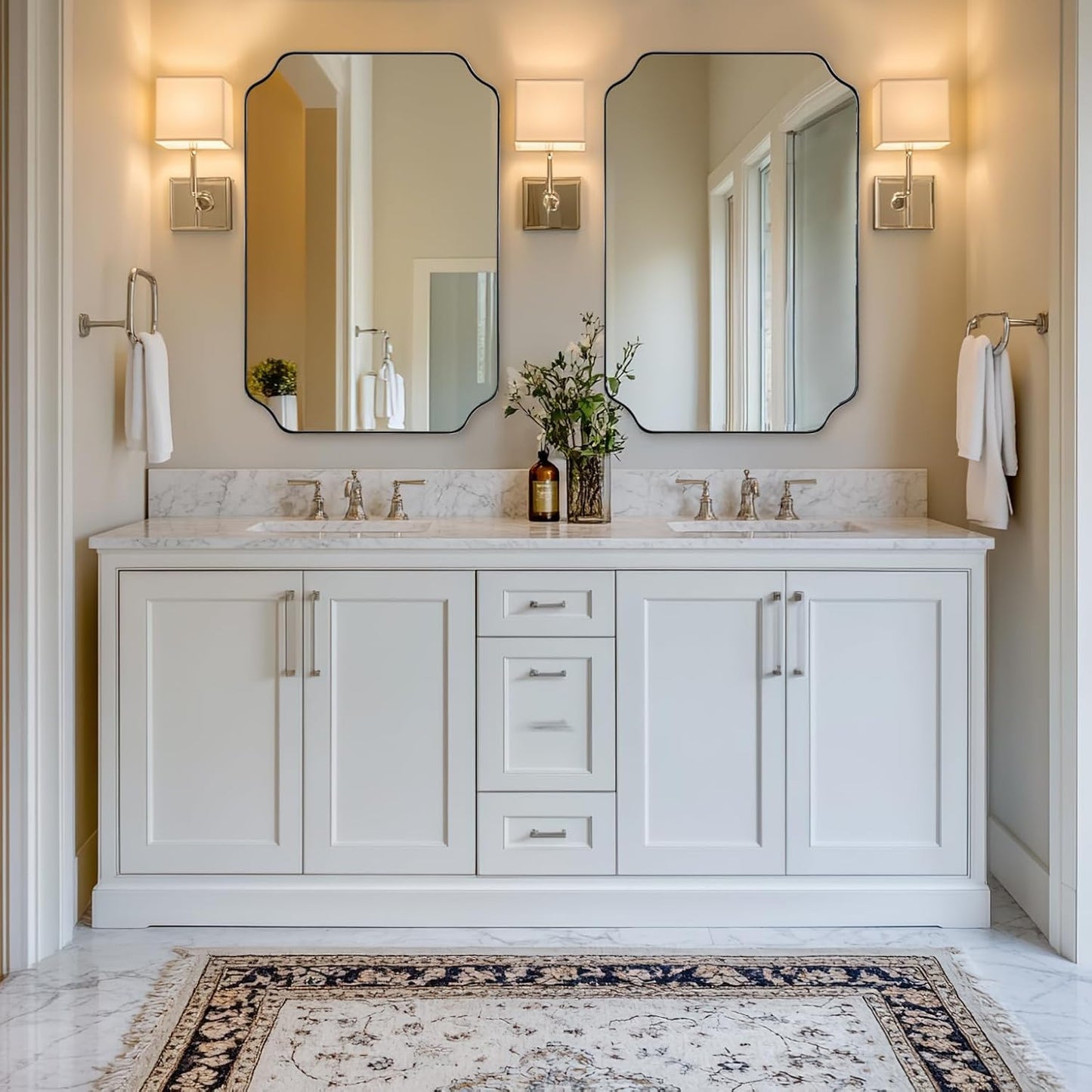 ANDY STAR Chrome Bathroom Mirror, 24x36 Inch Polished Chrome Rectangle Mirror, Scalloped Bathroom Mirror with Stainless Steel Metal Frame, Thin Frame Deep 1’’