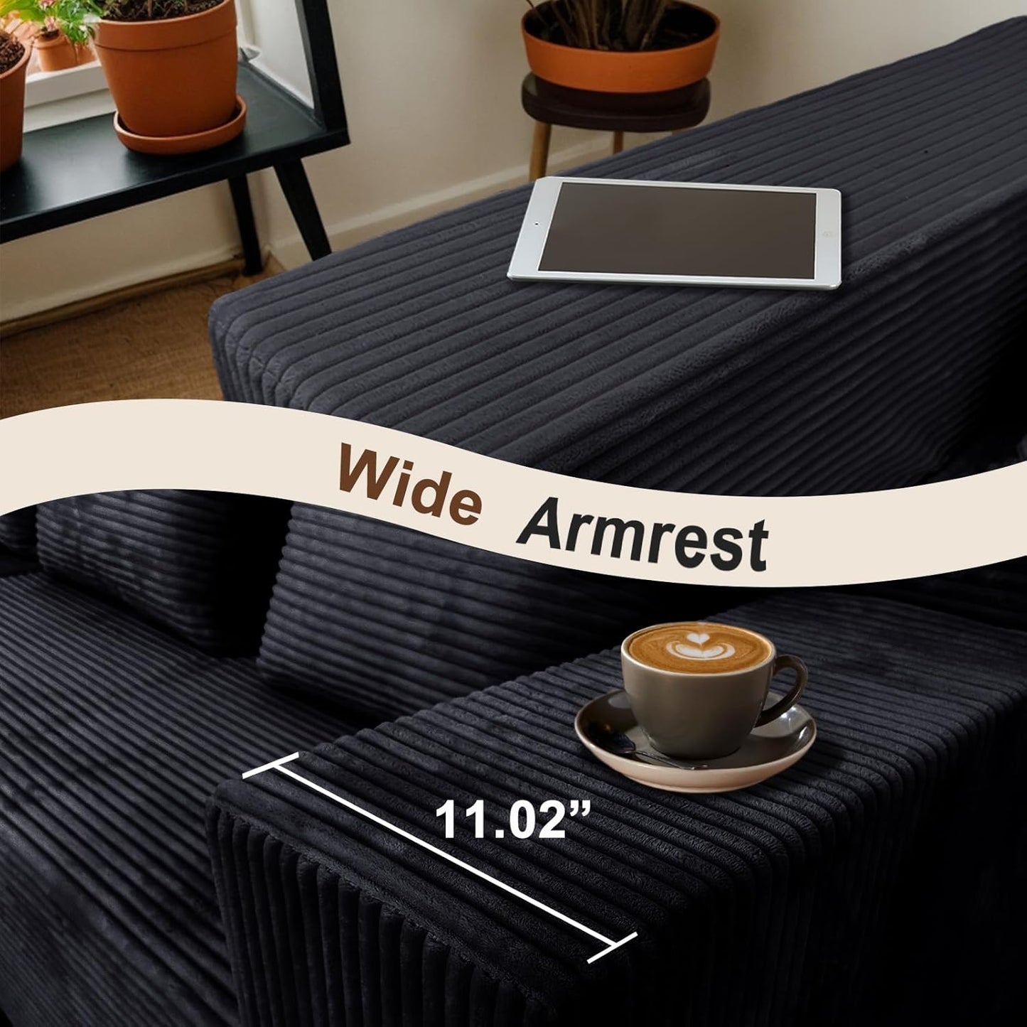 103" Cloud Sectional Sofa, Boneless L-Shape Couch with Chaise, Modern Minimalist Modular Couch for Living Room, Free Combination, Deep Seat, No Assembly Required, Premium Corduroy, Black, L