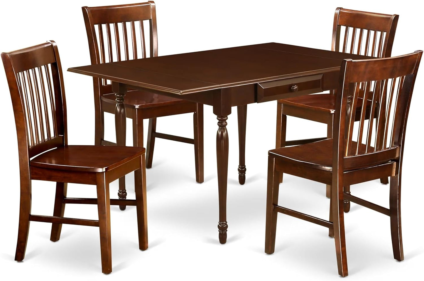 East West Furniture MZNO5-MAH-W 5 Piece Dining Set Includes a Rectangle Dining Room Table with Dropleaf and 4 Kitchen Chairs, 36x54 Inch, Mahogany