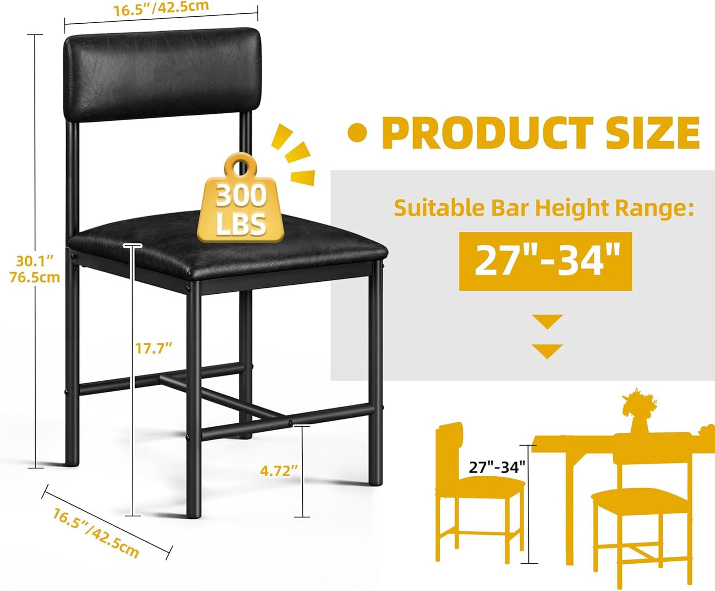 DWVO Dining Room Chairs Set of 4 Black Modern Upholstered Dining Chairs Faux Leather Restaurant Chairs with Metal Legs for Living Room Kitchen 4 Pack, Black