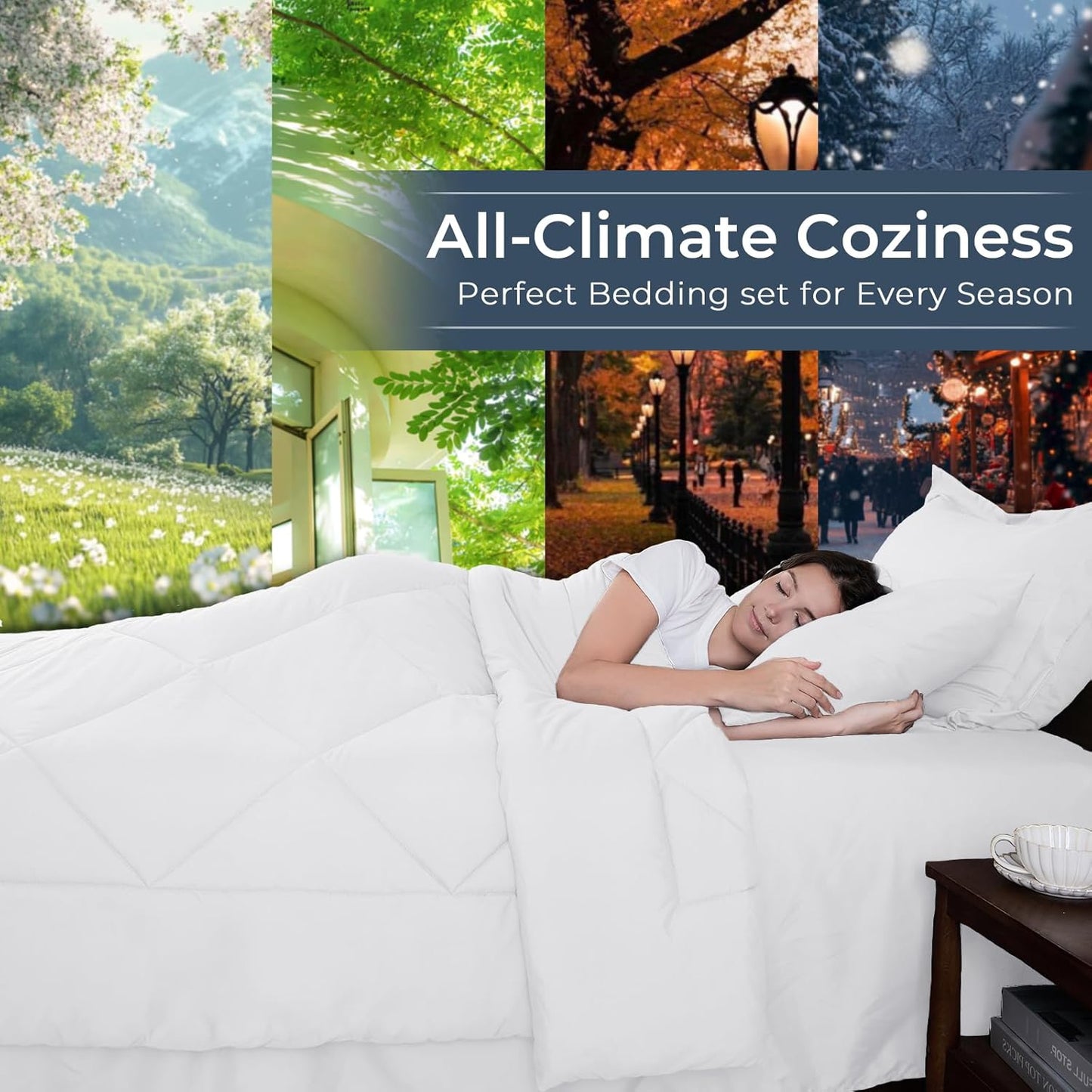 HEVUMYI Full Comforter Set - 7-Piece All Season Bed in a Bag Full, Ultra Soft Bedding Set with Comforter, Flat Sheet, Fitted Sheet, Pillowcases, Pillow Shams, White