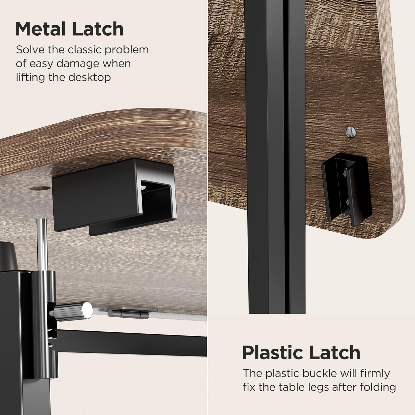 Small Desk, 31.5" Folding Table for Bedroom with Power Outlet, Space Saving Folding Computer Desk for Home Office, Easy Assembly, Light Brown