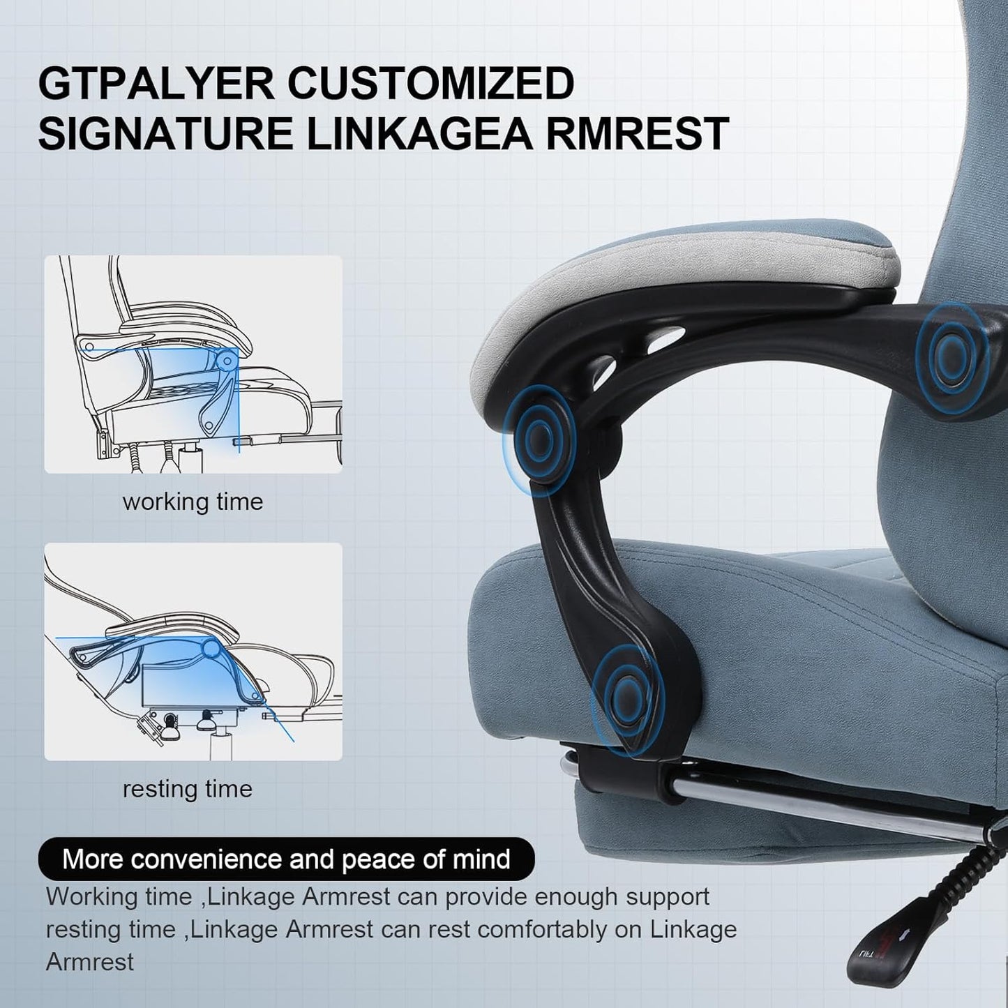 GTPLAYER Gaming Chair, Computer Office Chair with Pocket Spring Cushion, Linkage Armrests and Footrest, High Back Ergonomic Computer Chair with Lumbar Support Task Chair with Footrest