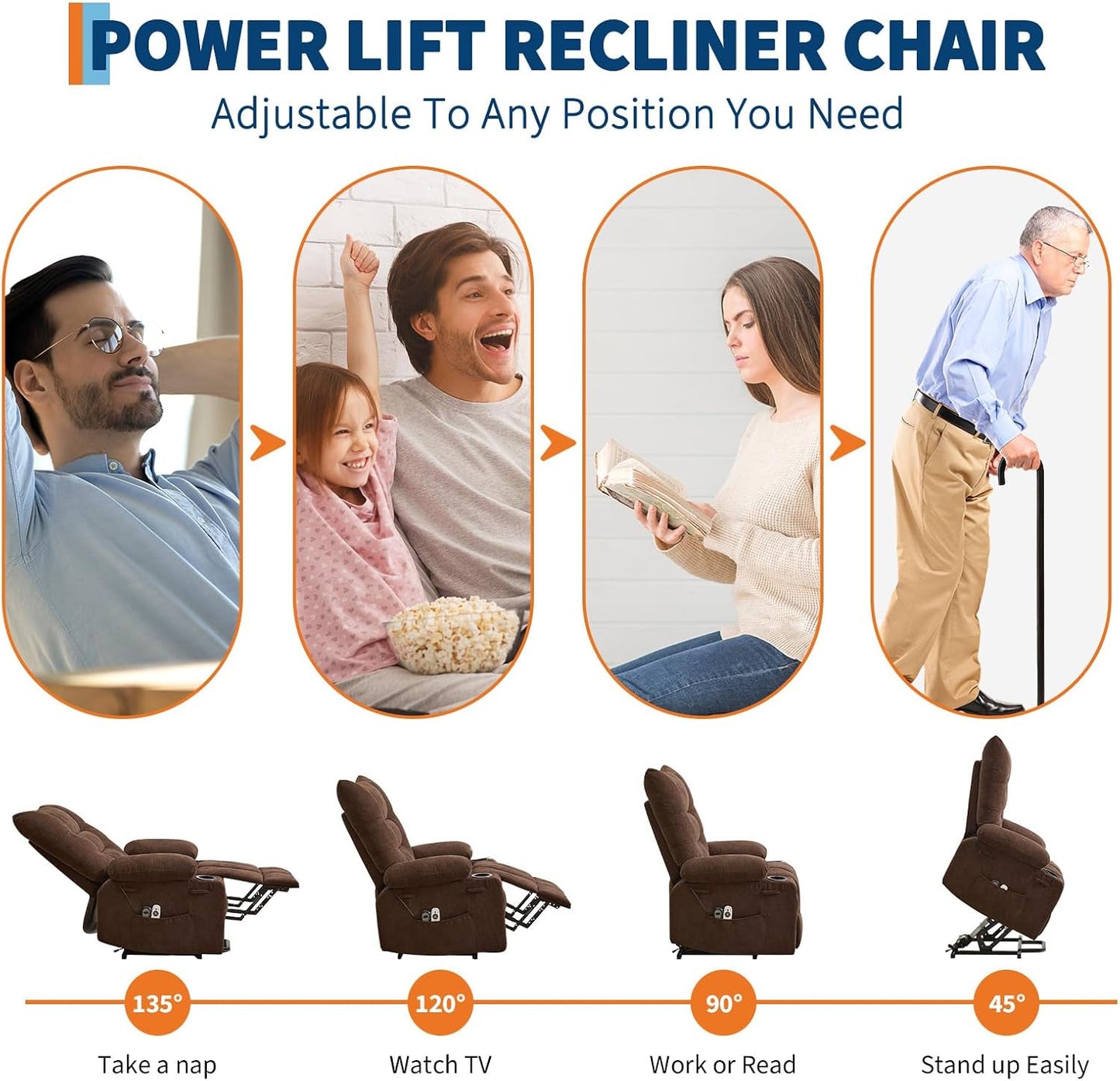 GarveeHome Power Lift Recliner Chair for Elderly with Massage and Heat, Oversized Electric Massage & Heat Recliner with Soft Padded Upholstery, Side Pocket & Cup Holders for Living Room, Brown