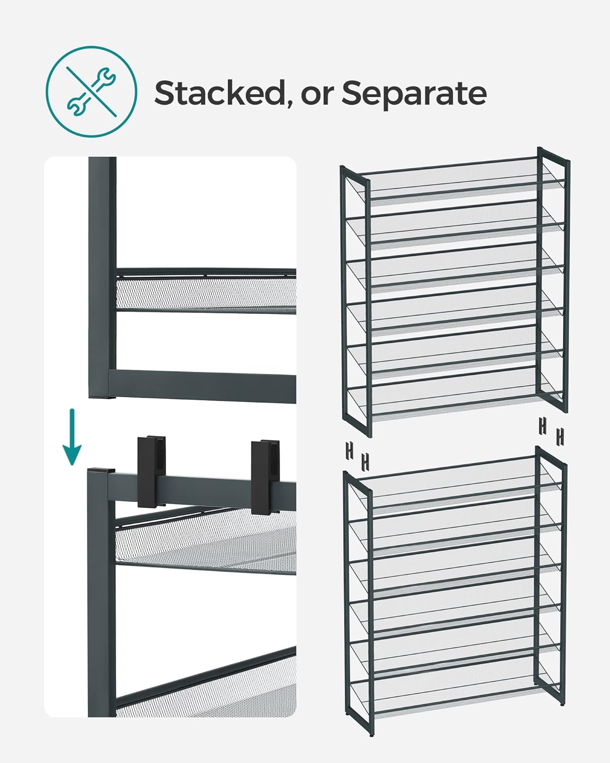 SONGMICS 12-Tier Stackable Shoe Shelf Set, Metal Shoe Storage for Garage, Entryway, with Adjustable Shelves, Hold 48-60 Pairs, Cool Gray ULMR12G01