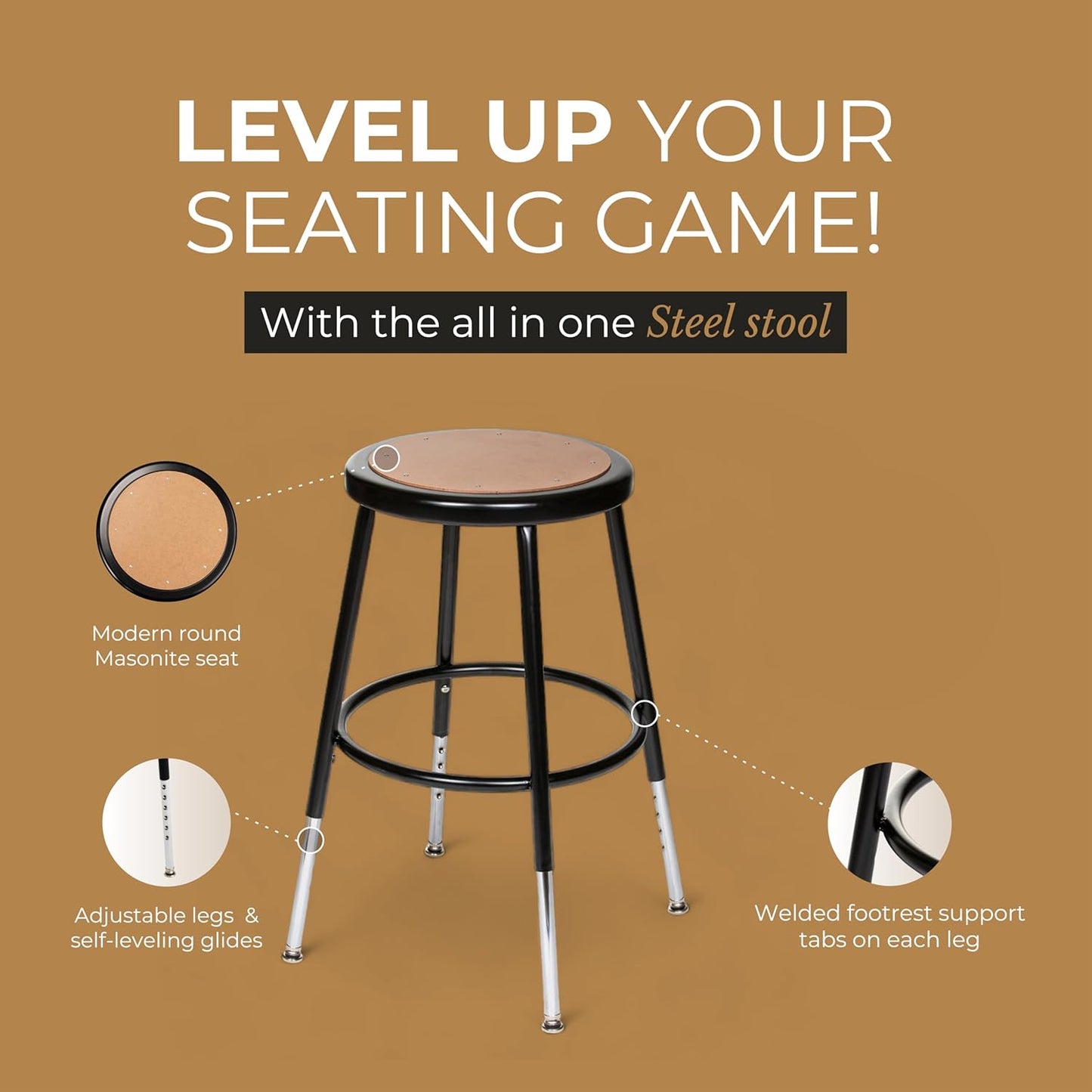 OEF Furnishings (2 Pack Height Adjustable Steel Stools, Black, 19-27"