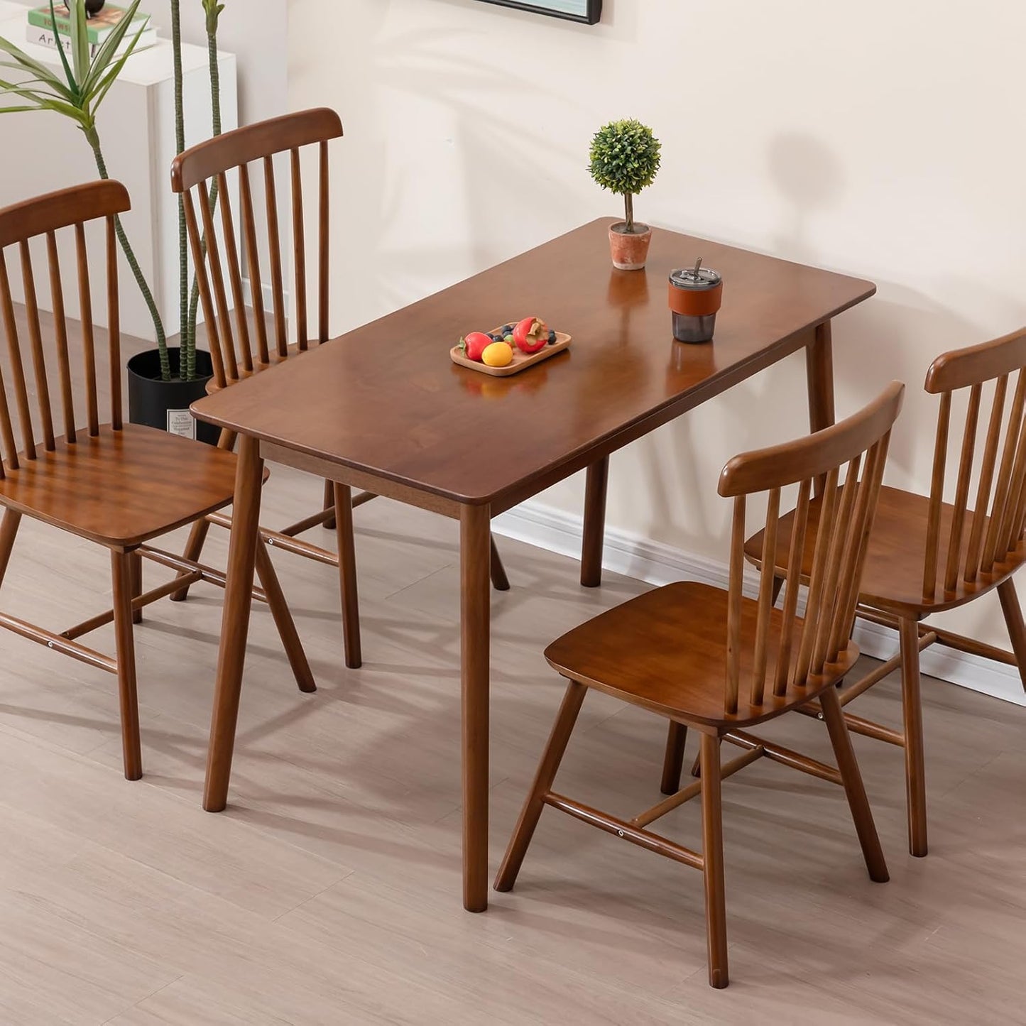 Rectangular Kitchen Solid Wood Dining Table 46.8 inches Legs Sturdy Natural Rubber Wood and Walnut Color (Walnut)