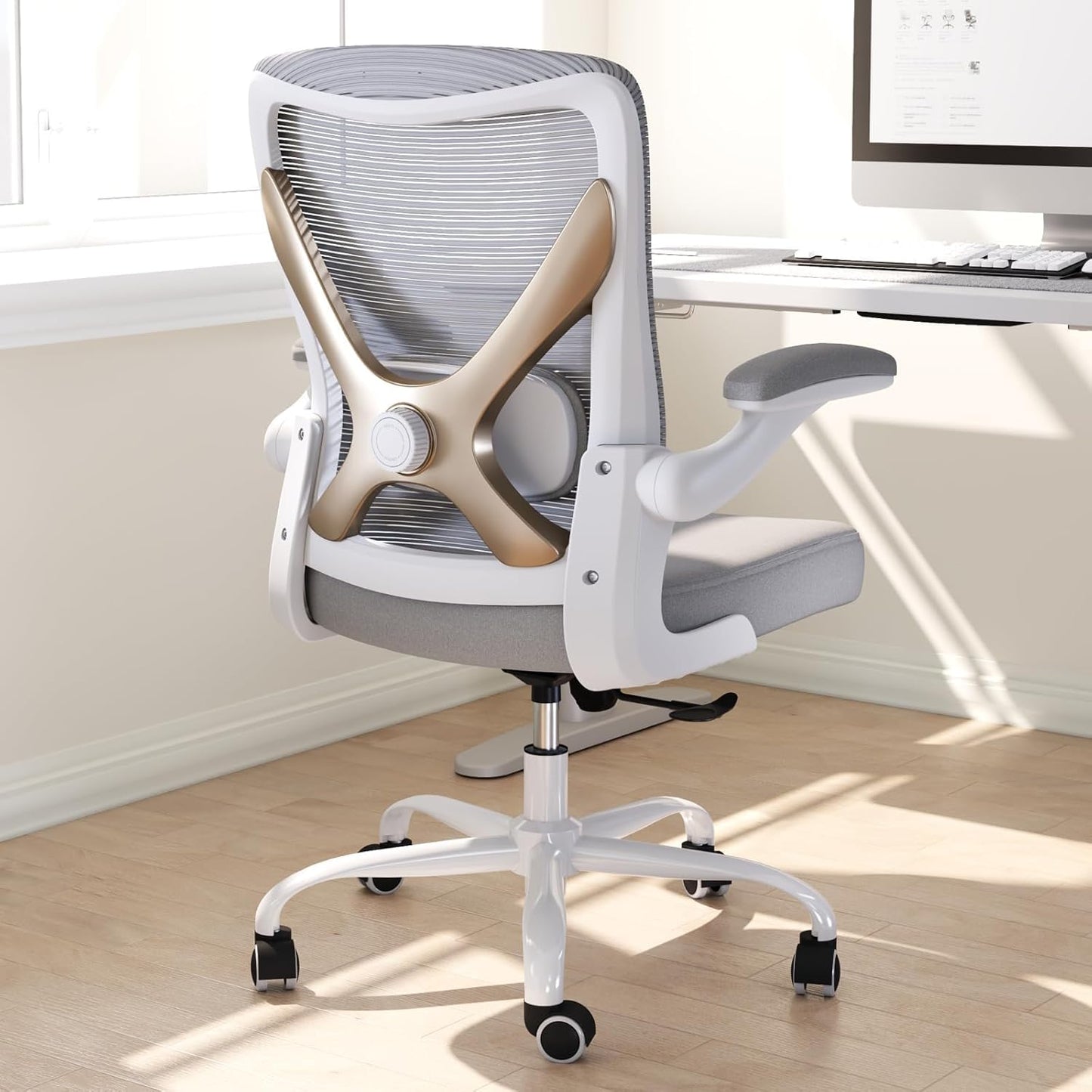 Ergonomic Office Chair with Lumbar Support - Adjustable Computer Desk Chairs for Home Office, Gaming, and Work - Comfortable and Supportive Desk Chairs for Adults(Grey Gold)