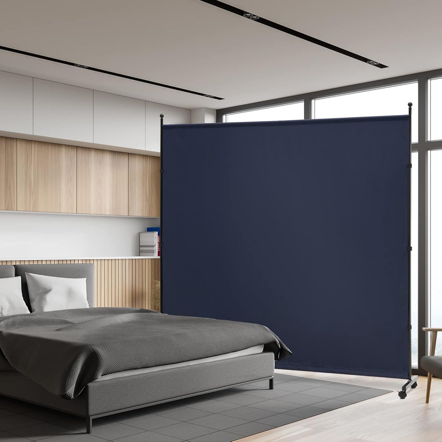 6FT Single Panel Room Divider with Wheels,Rolling Fabric Room Dividers for Partition Privacy Screens,Freestanding Wall Divider for Home Office,Restaurant,Hospital(Blue)