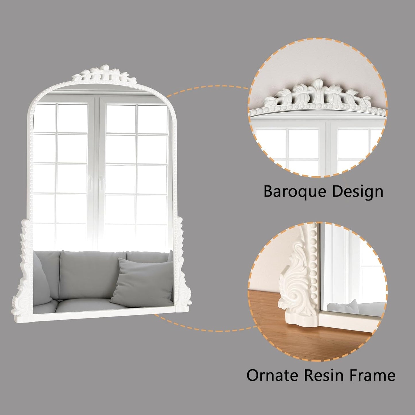 SHYFOY Antique Wall Mirror - White Baroque Arch Mirror for Wall Decor, 31.5" x 23.6" Decorative Mirror, Traditional Elegance for Living Room, Entryway, Mantel