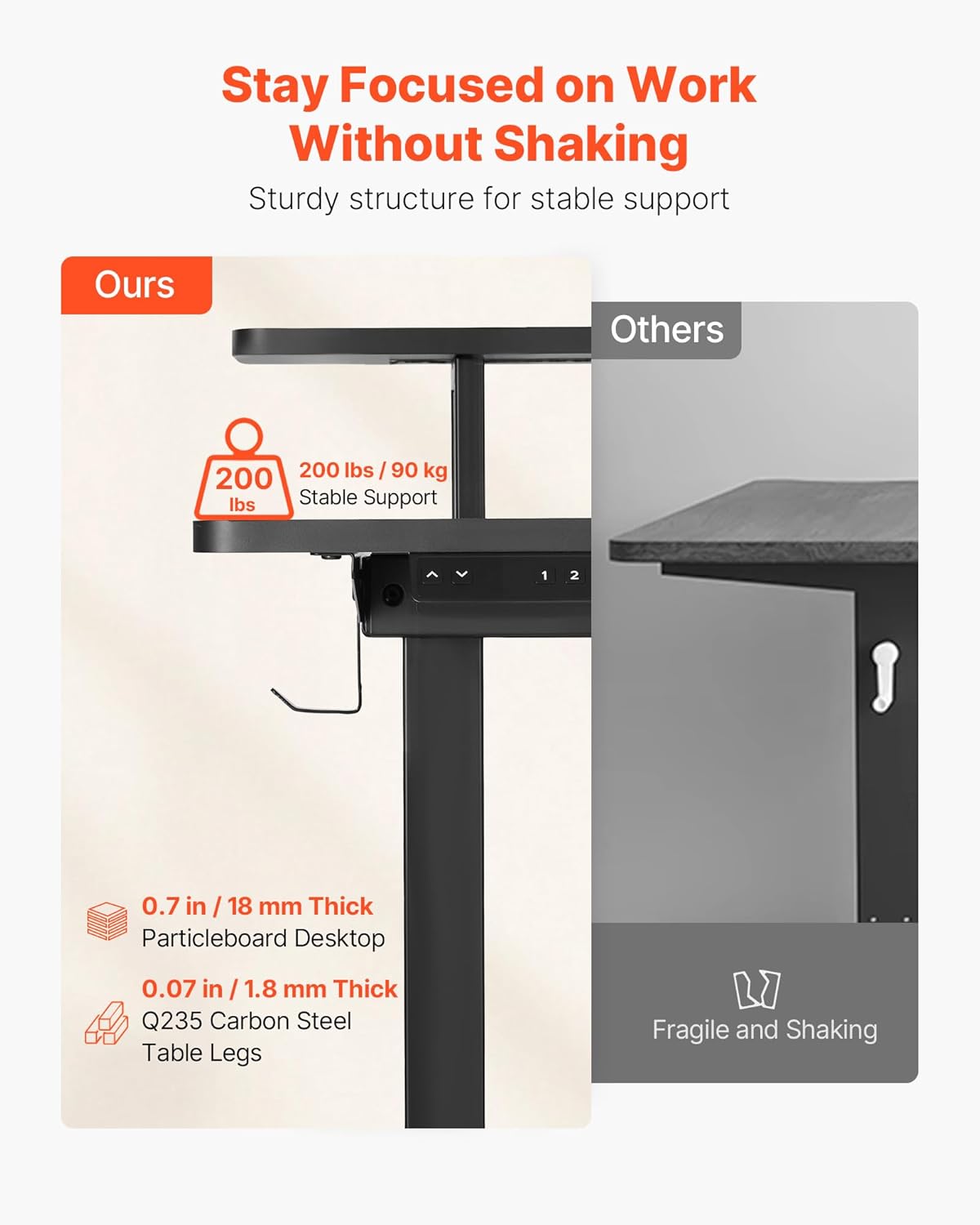 VEVOR L Shaped Desk, Electric Adjustable Height Corner Gaming Desk with Keyboard Tray and Dual Hooks, Heavy Duty L-Shaped Computer Table with Light Strip for Home Office, Easy to Assemble, Black