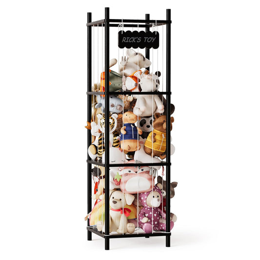 SpaceAid Stuffed Animal Storage Organizer, Wood Animals Zoo Toy Plushies Storage Holder, Large Capacity Plush Toy Cage for Playroom Organization, 15.8" Wide, Black