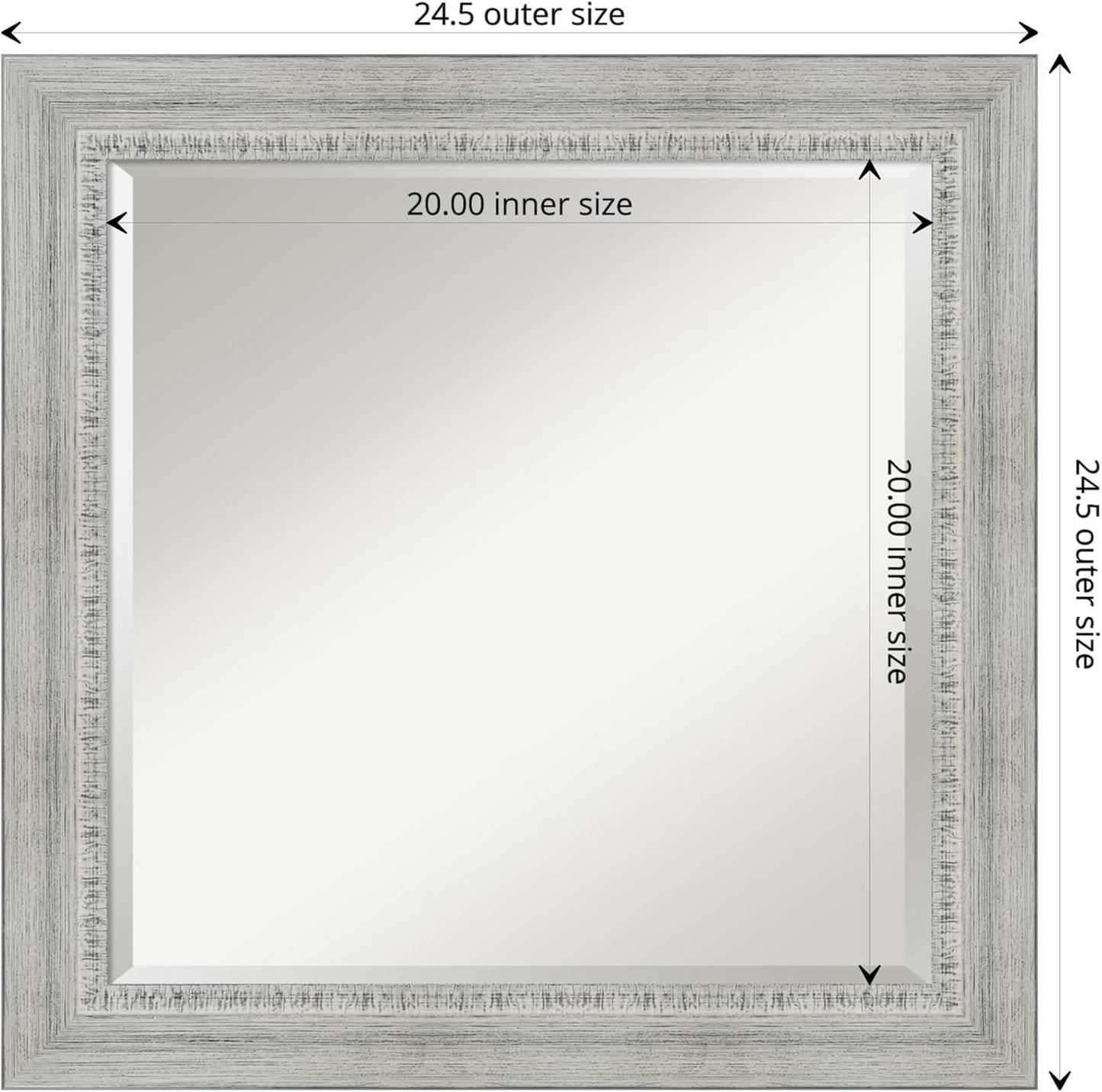 Amanti Art White Bathroom Mirror for Over Sink, 25x25 Rustic White Wash Square Vanity Mirror, Medium Rustic Farmhouse Wood Frame, Hangs Horizonally and Vertically, Bathroom Wall Decor, Beveled Edge