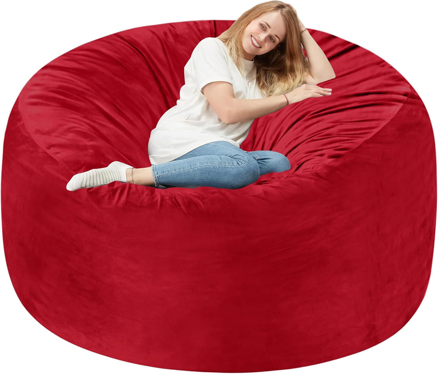 Homguava 6FT Bean Bag Chair Giant BeanBag with Memory Foam Filled, Large Bean Bag Chairs for Adults, Adult Bean Bag Chair with Dutch Velvet Cover for Living Room Bedroom-Red
