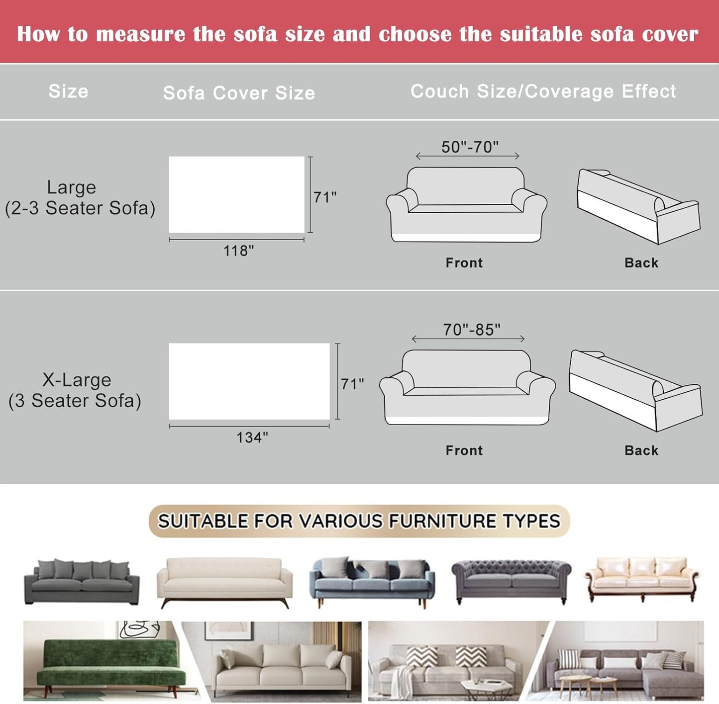 VM VOUGEMARKET Soft Warm Faux Fur Sofa Cover Thick Shaggy Fuzzy Sectional Couch Cover Plush Furniture Cover Fluffy Sectional Sofa Slipcover for Couch Sofa Bed(Grey,71" x 134")