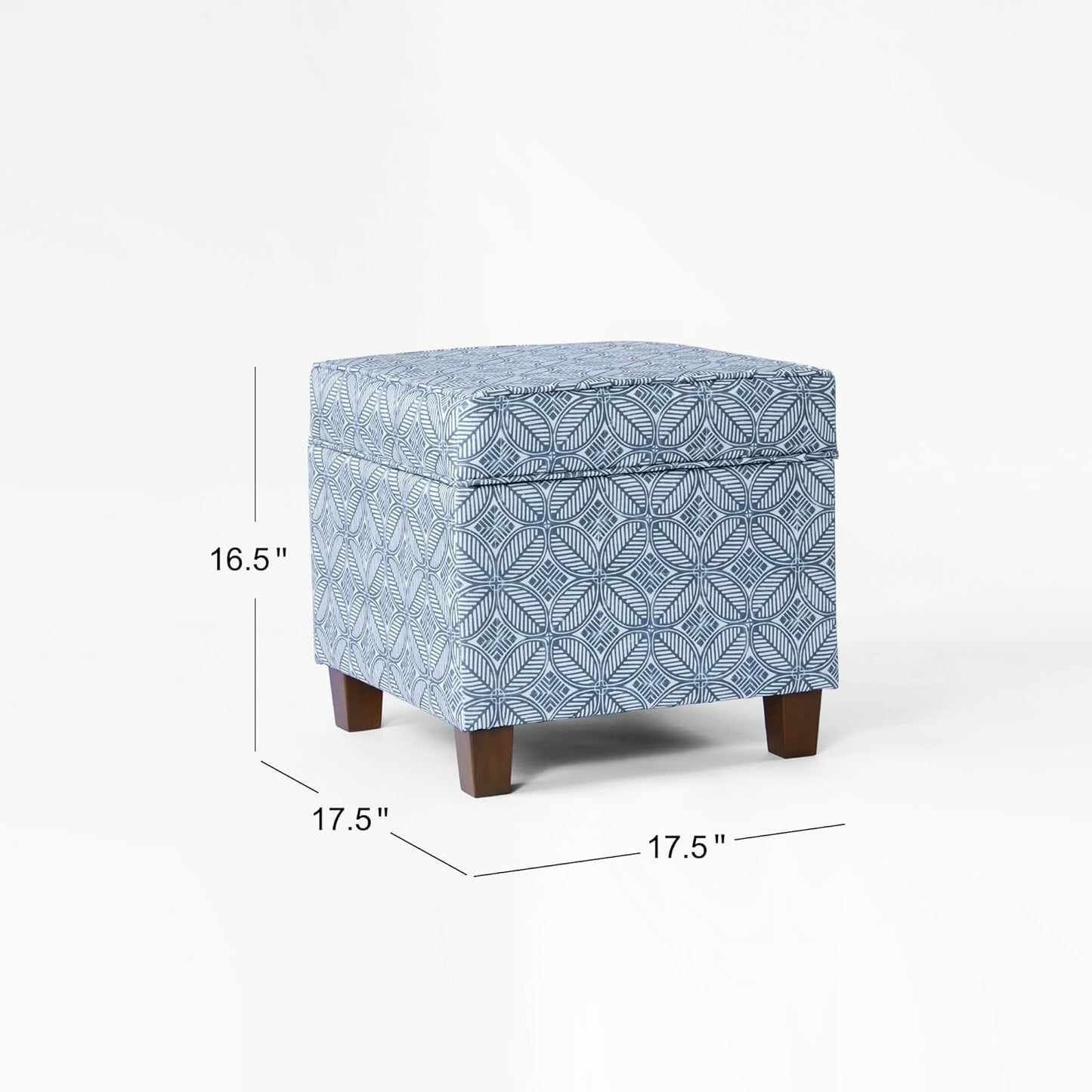 HomePop Home Decor | K7342-A874 | Classic Square Storage Ottoman with Lift Off Lid | Ottoman with Storage for Living Room & Bedroom, Blue Indigo Print, Large