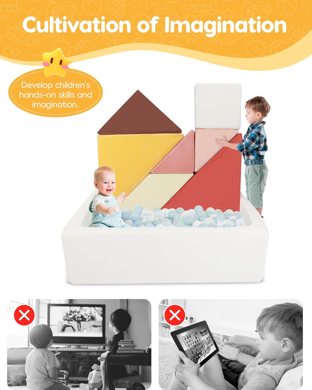 Kids Play Sofa, Tangram Square Puzzles Couch Furniture, Modular Kids Play Couchs Furniture, Puzzle Solving Couch Building Fort for Playroom Bedroom Boys Girls Teens, Dawn