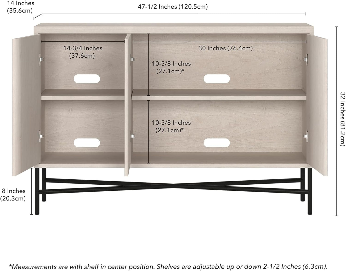 Henn&Hart 48" Wide Rectangular Buffet Table in Alder White