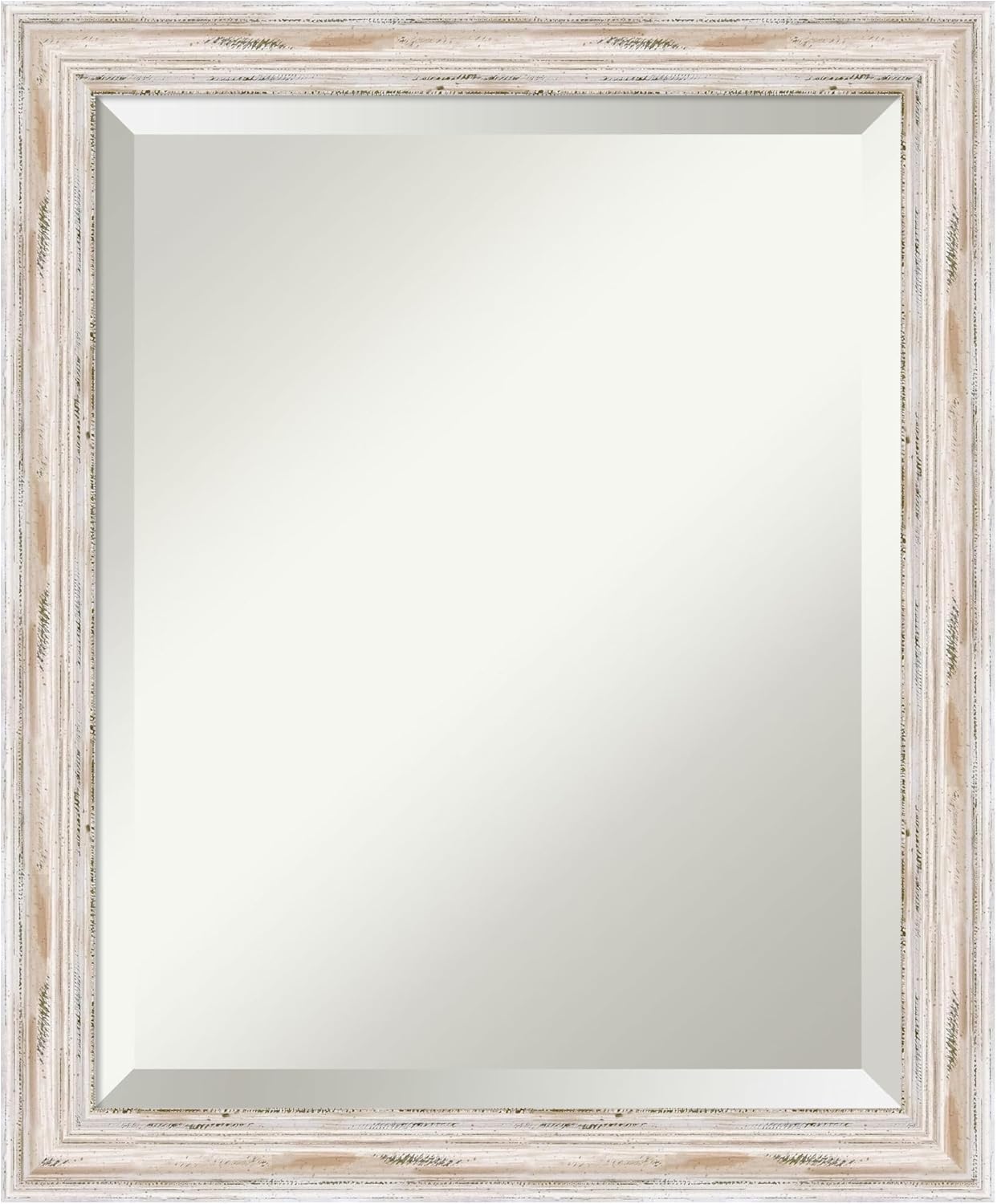 Amanti Art White Bathroom Mirror for Over Sink, 23x19 Alexandria White Wash Narrow Rectangle Vanity Mirror, Small Cottage Wood Frame, Hangs Horizonally and Vertically, Bathroom Wall Decor, Beveled