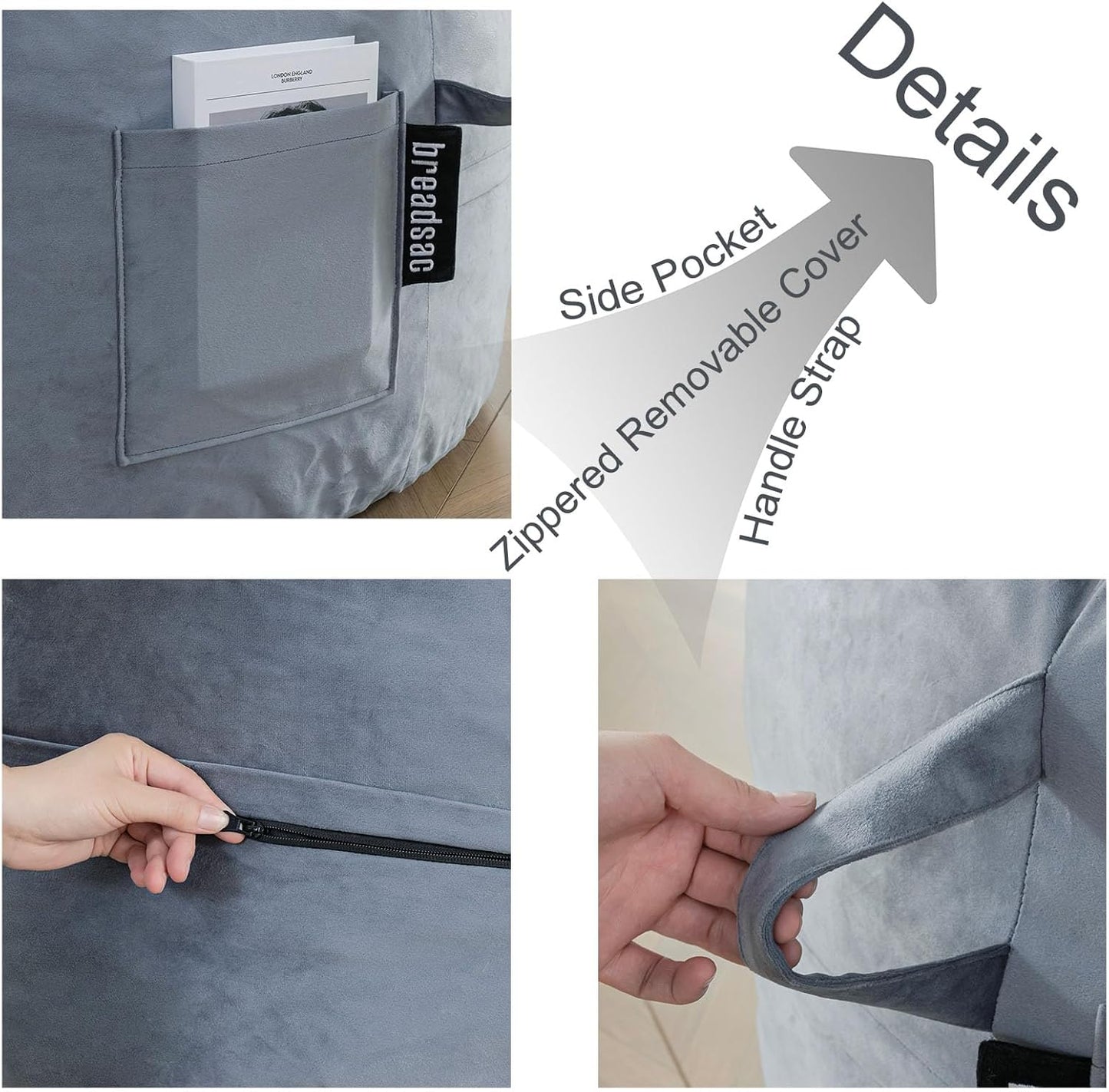 Bean Bag Chairs, Memory Foam Stuffing Bean Bag Chair for Adults/Teens/Kids with Removable Zipperd Cover, High-Rebound Memory Foam Lazy Sofa Furniture for Living Room Bedroom College Dorm