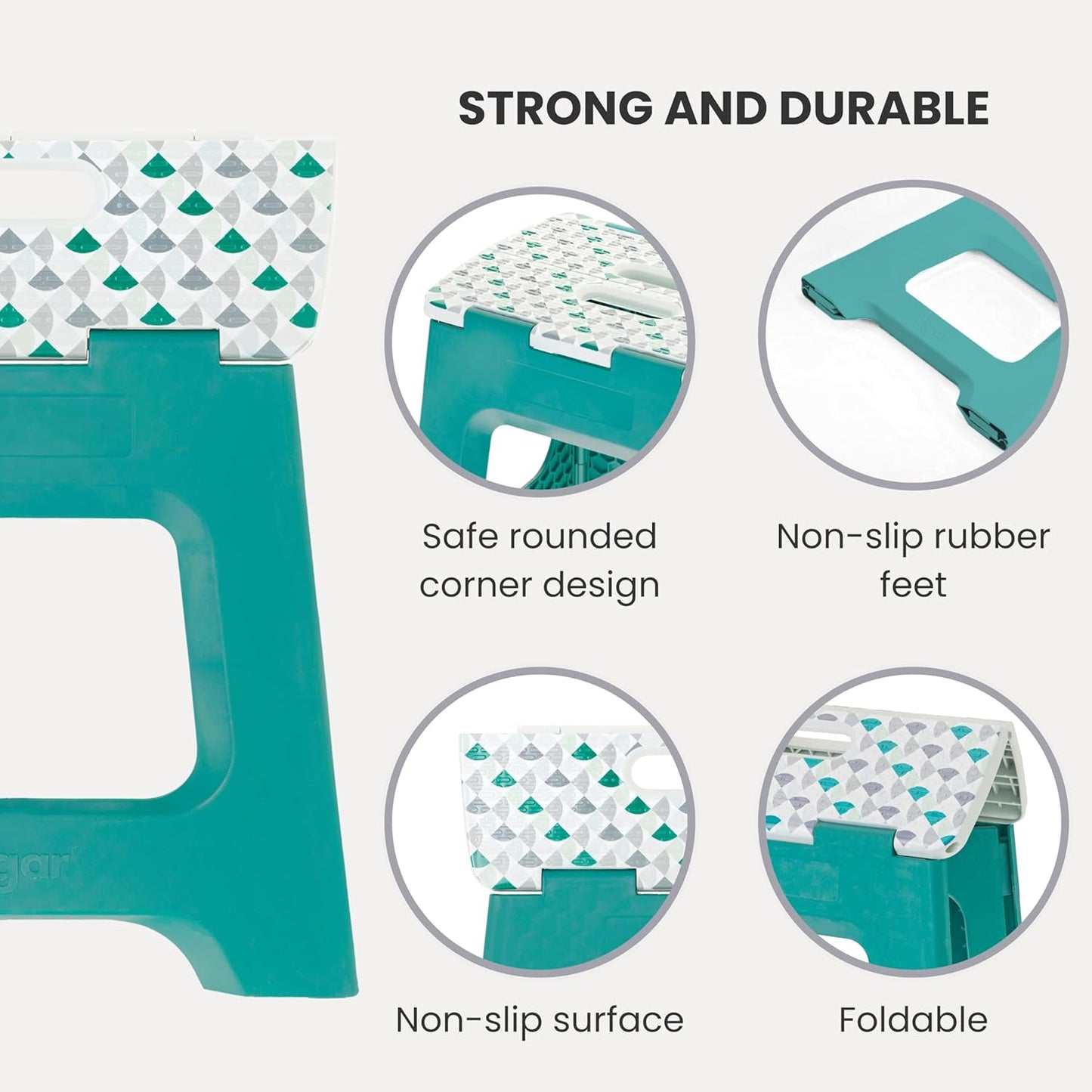 Vigar Compact Step Stool Foldable, 12-1/2-inch Step Stools for Adults up to 330 Pound, Lightweight Stool, Non-Slip Folding Step Stool, Geometric Top