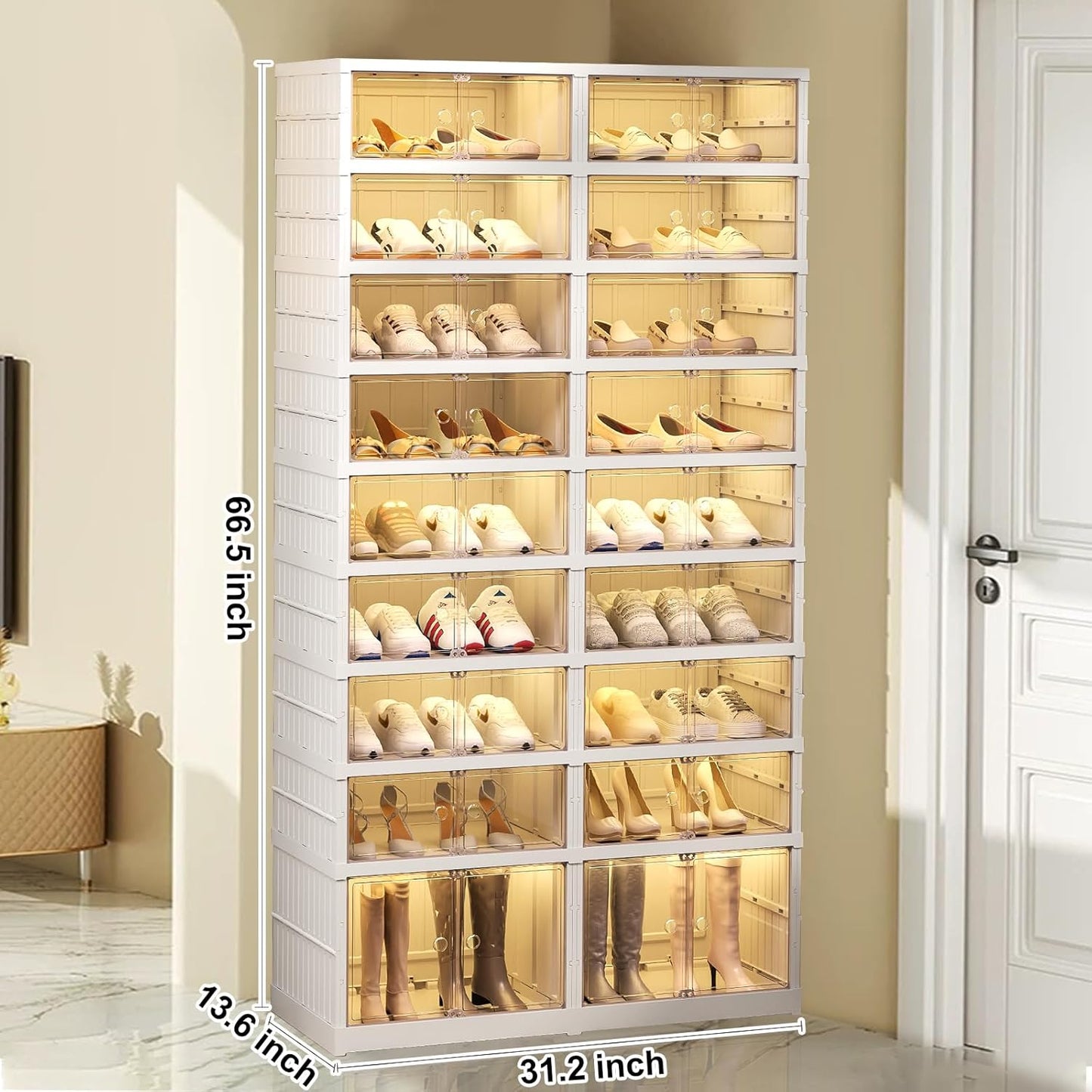 ELPHECO 9 Tier 36 Pairs Large Shoe Rack Organizer - Foldable Sneaker Cabinet Bins, Stackable Shoe Storage Shelf, Collapsible Shoe Cabinet with Double Doors for Entryway