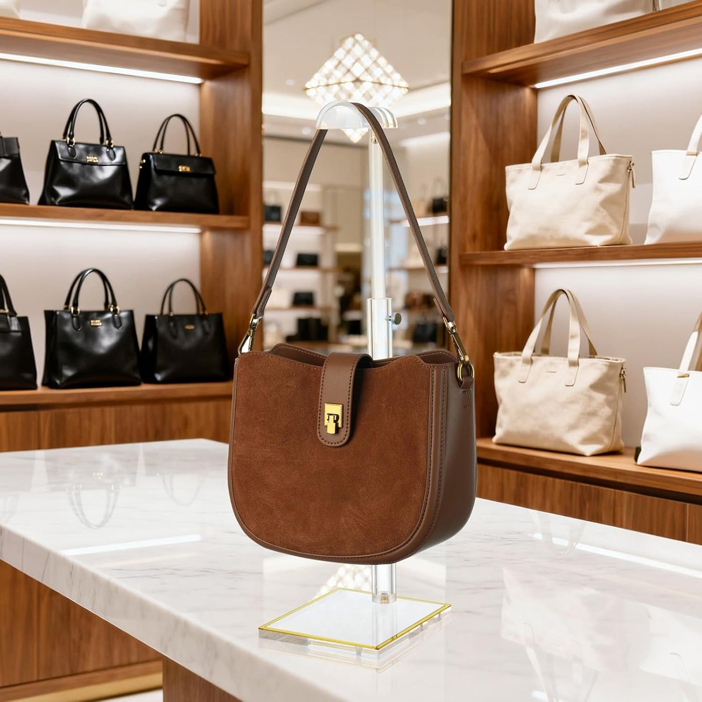 Acrylic Purse Stands for Display, 3 Pack 14" to 24"Adjustable Height Clear Purse Holder Stand, Counter Bags Hanging Organizer Handbag Rack for Closet Retail Vendor Commercial Store